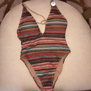 NWT multi color crochet one piece swimwear